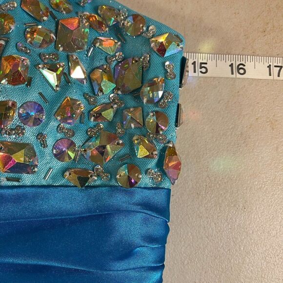Dresses by Deb Blue Embellished Strapless Princess Prom Dress 7/8 - Picture 11 of 12